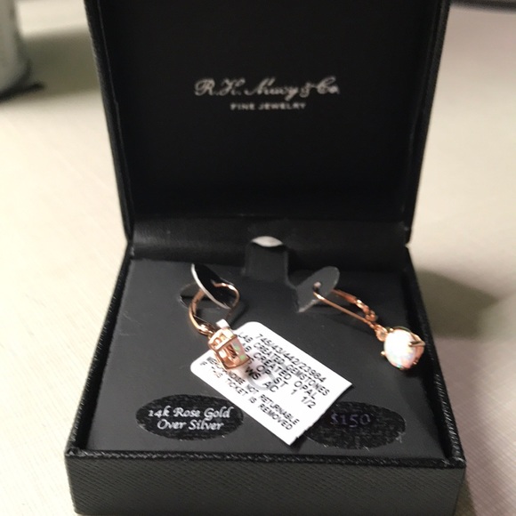 14k rose gold over silver opal leverback earrings - Picture 8 of 8